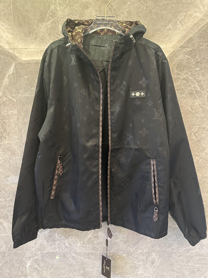 Louis Vuitton monogram black hooded windbreaker