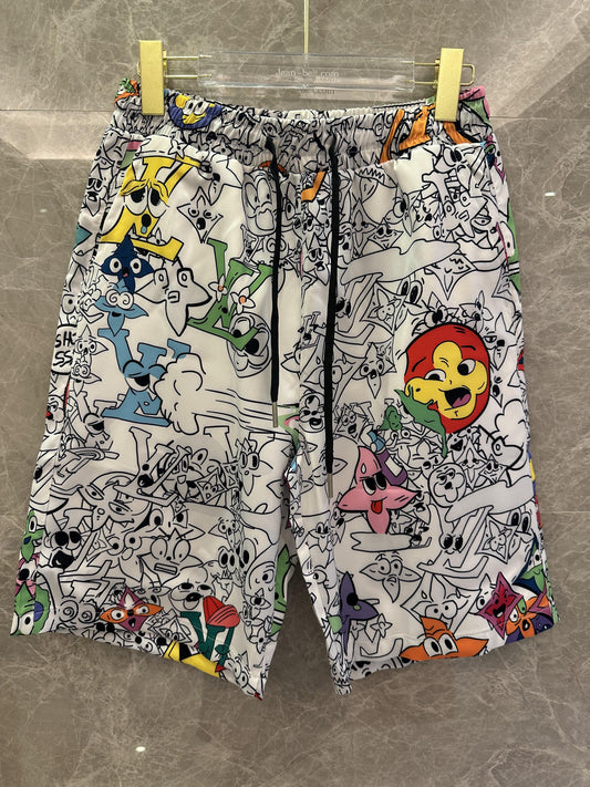 Louis Vuitton cartoon print shorts – playful graphic design in vibrant colors