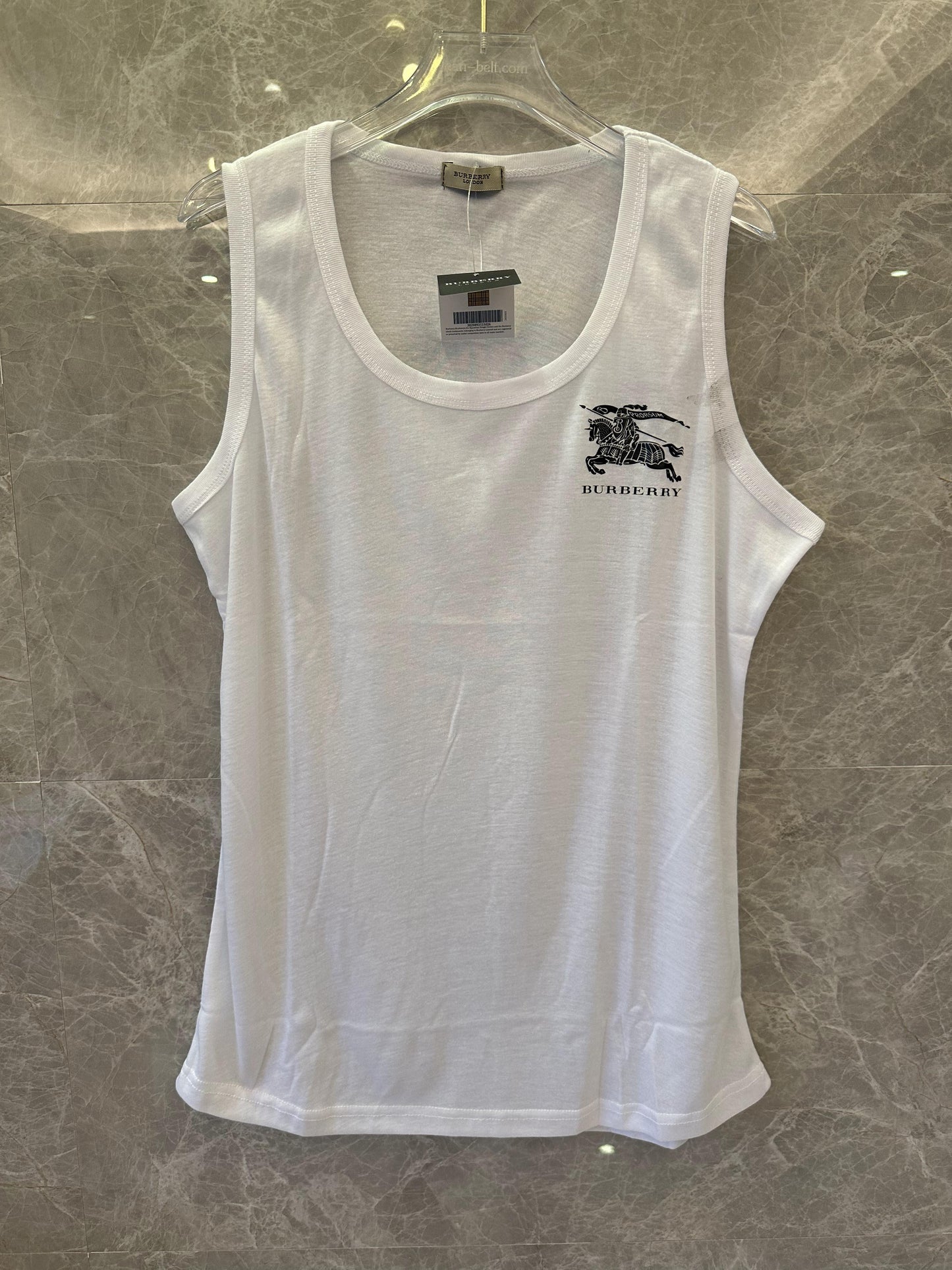 Burberry white tank top with iconic equestrian logo