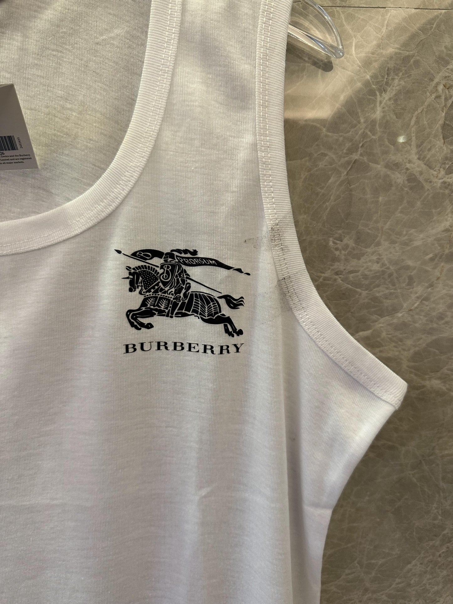 Burberry white tank top with iconic equestrian logo