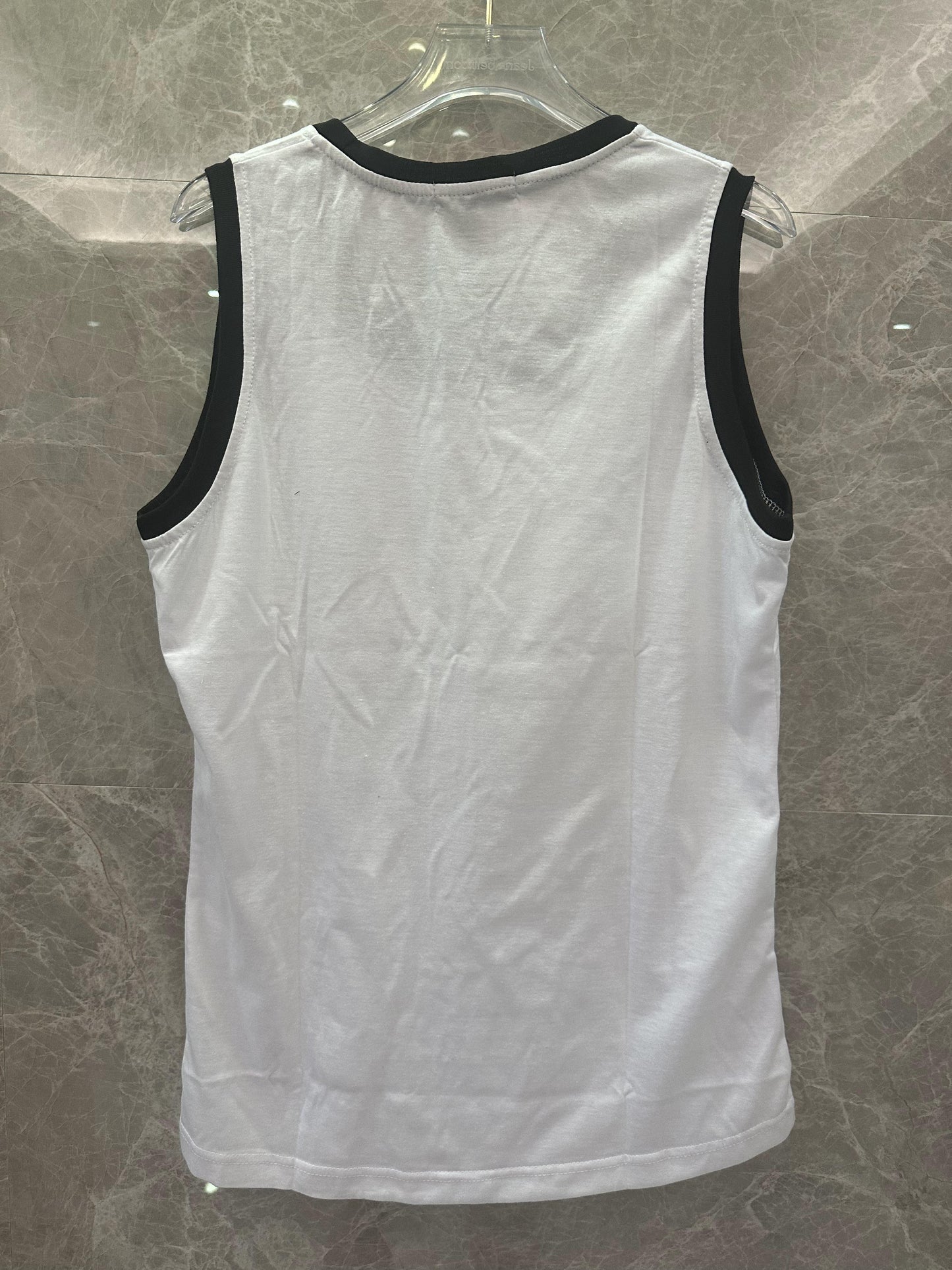 Hugo Boss white tank top with black trim and red logo detail