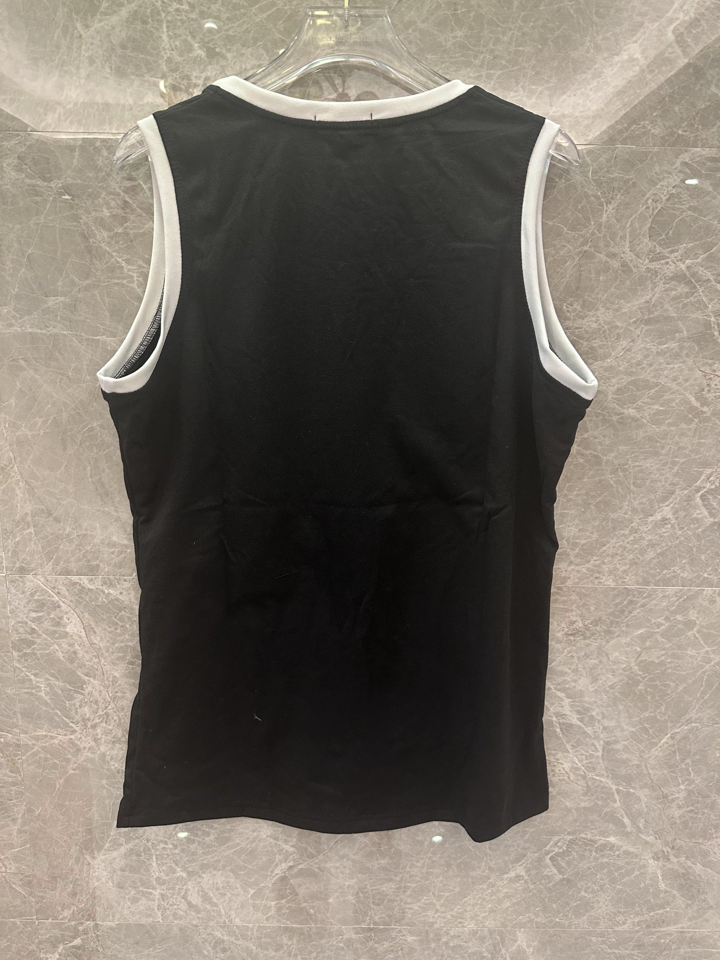 Hugo Boss black tank top with white contrast trim and logo print