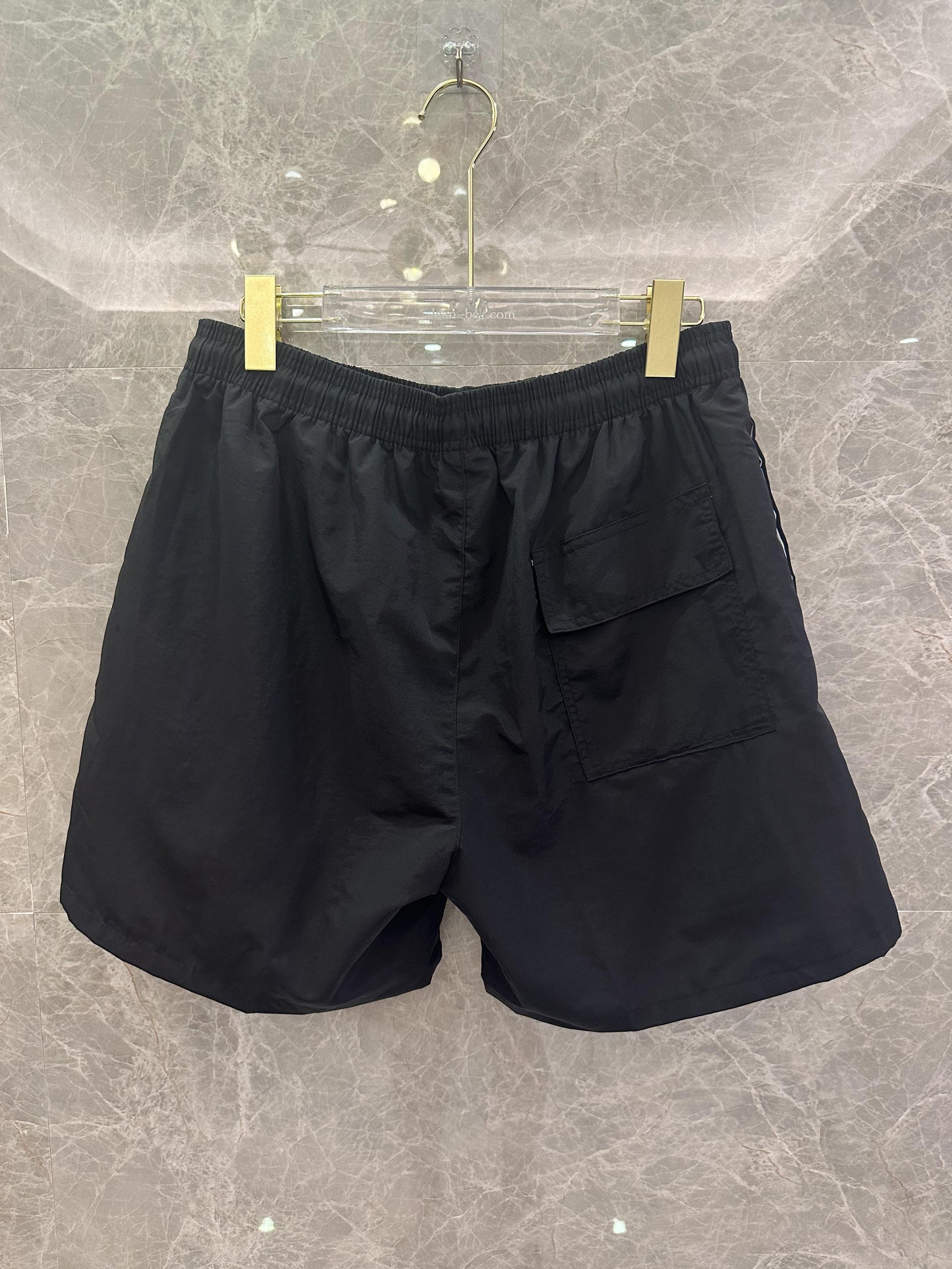 Prada black nylon logo stripe swim shorts