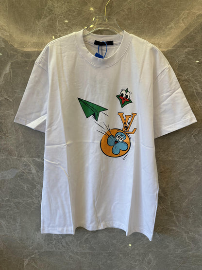 Louis Vuitton cartoon graphic t-shirt with playful logo details - white