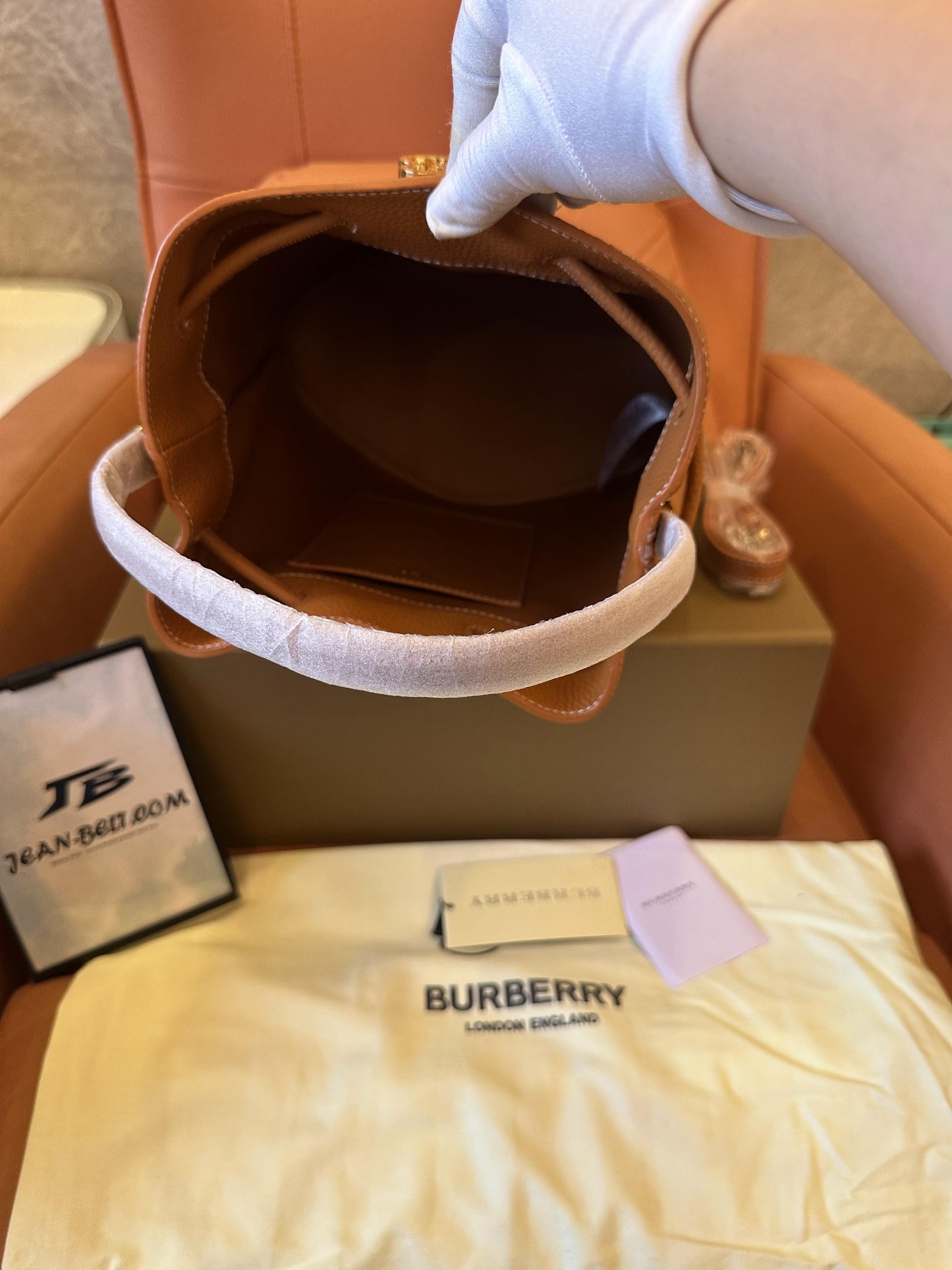 Burberry tb mini brown leather bucket bag