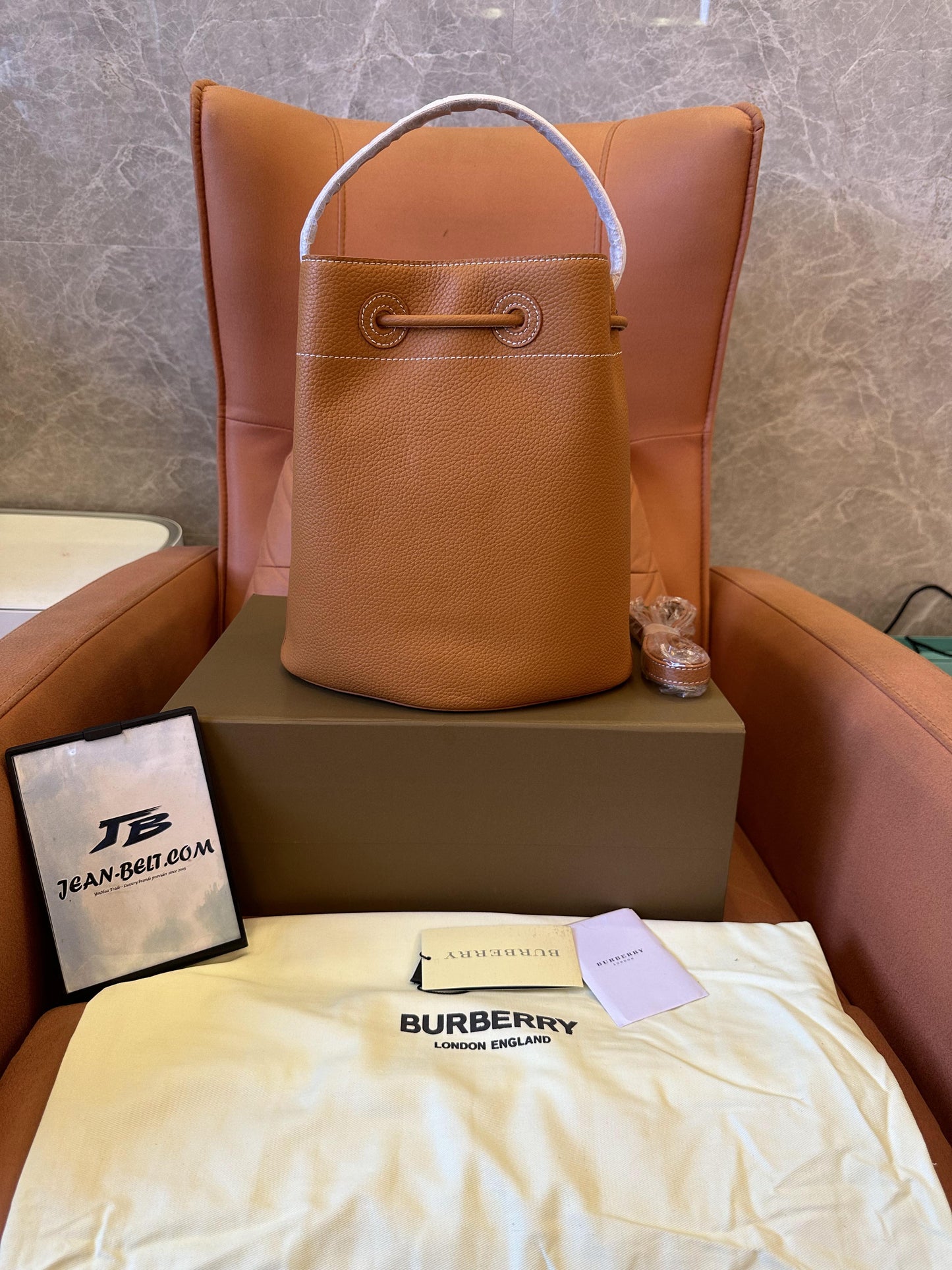 Burberry tb mini brown leather bucket bag