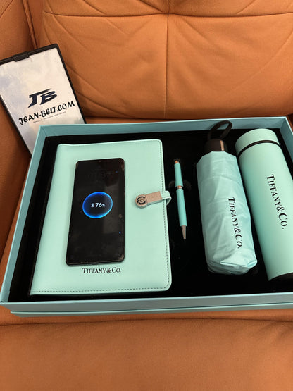 Tiffany & Co. elegant gift set - notebook, pen, umbrella, and thermos