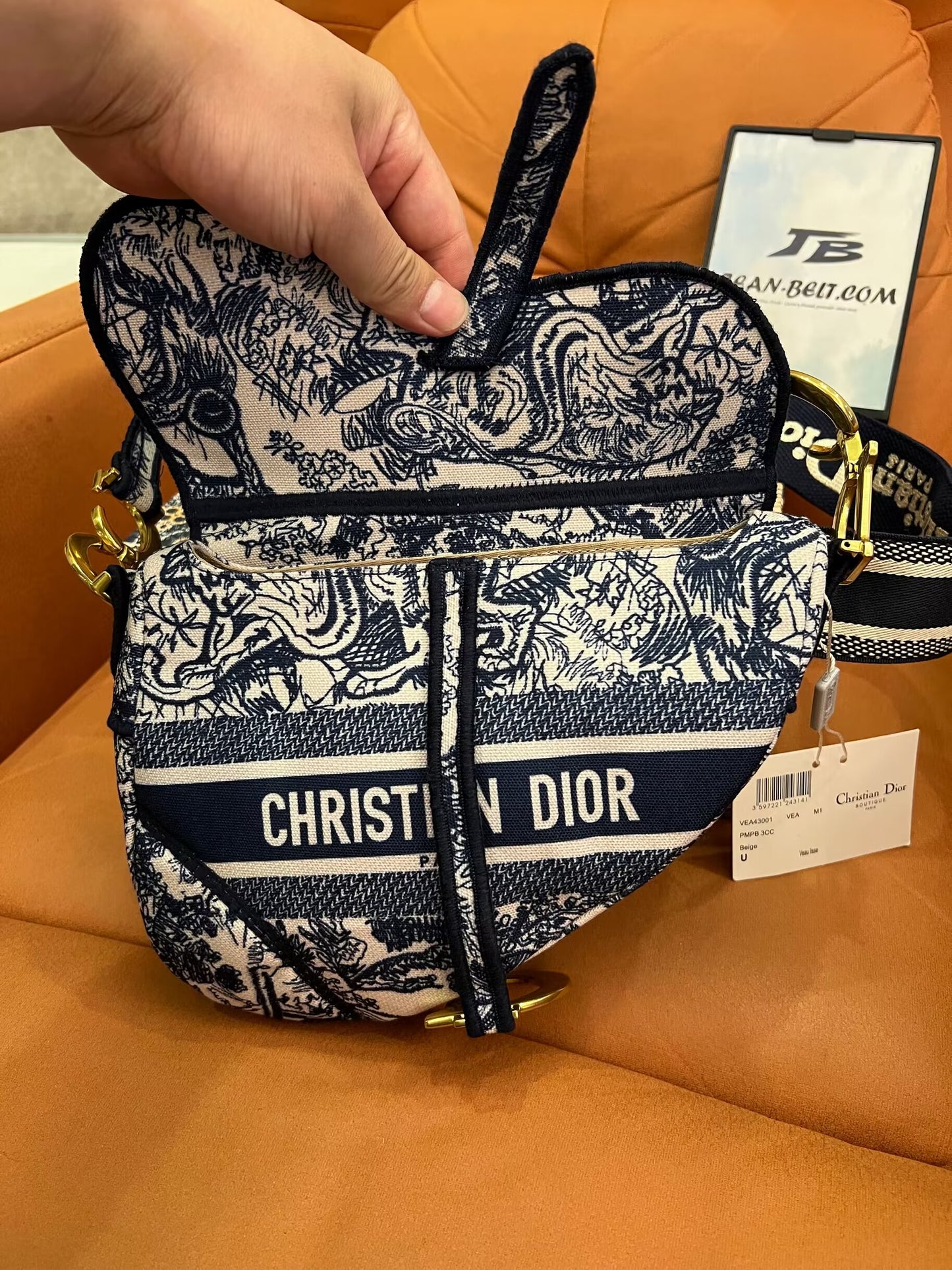 Dior saddle bag blue toile de jouy embroidery