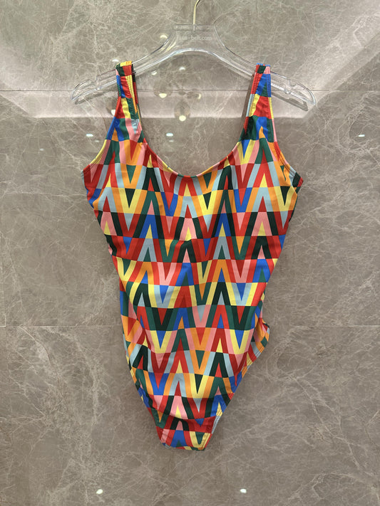 Valentino Colorful Geometric One-Piece Swimsuit