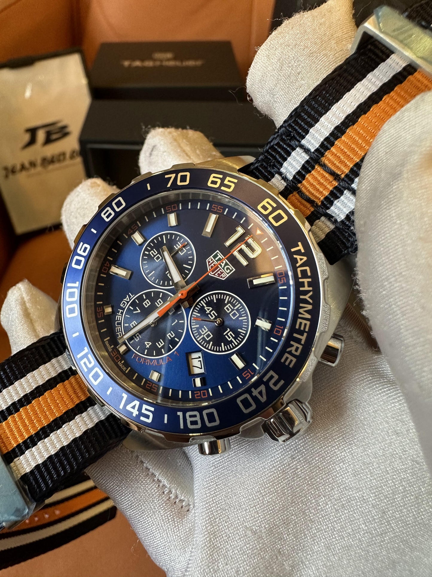 TAG Heuer formula 1 chronograph blue dial with NATO strap