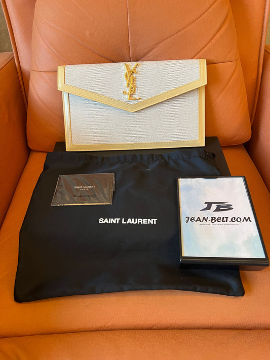 Saint Laurent beige uptown leather clutch bag