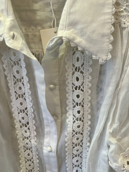 Zimmermann white lace detail blouse with embroidered sleeves