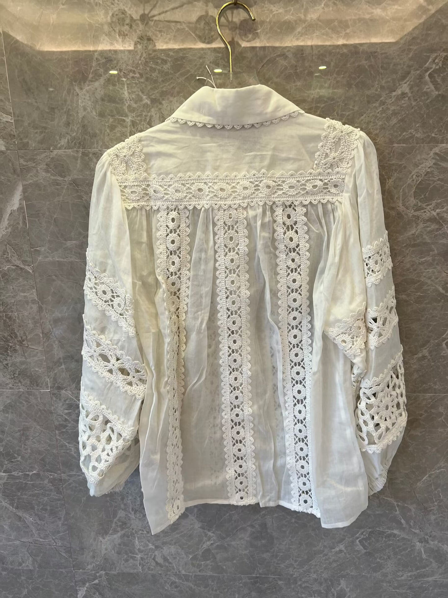 Zimmermann white lace detail blouse with embroidered sleeves