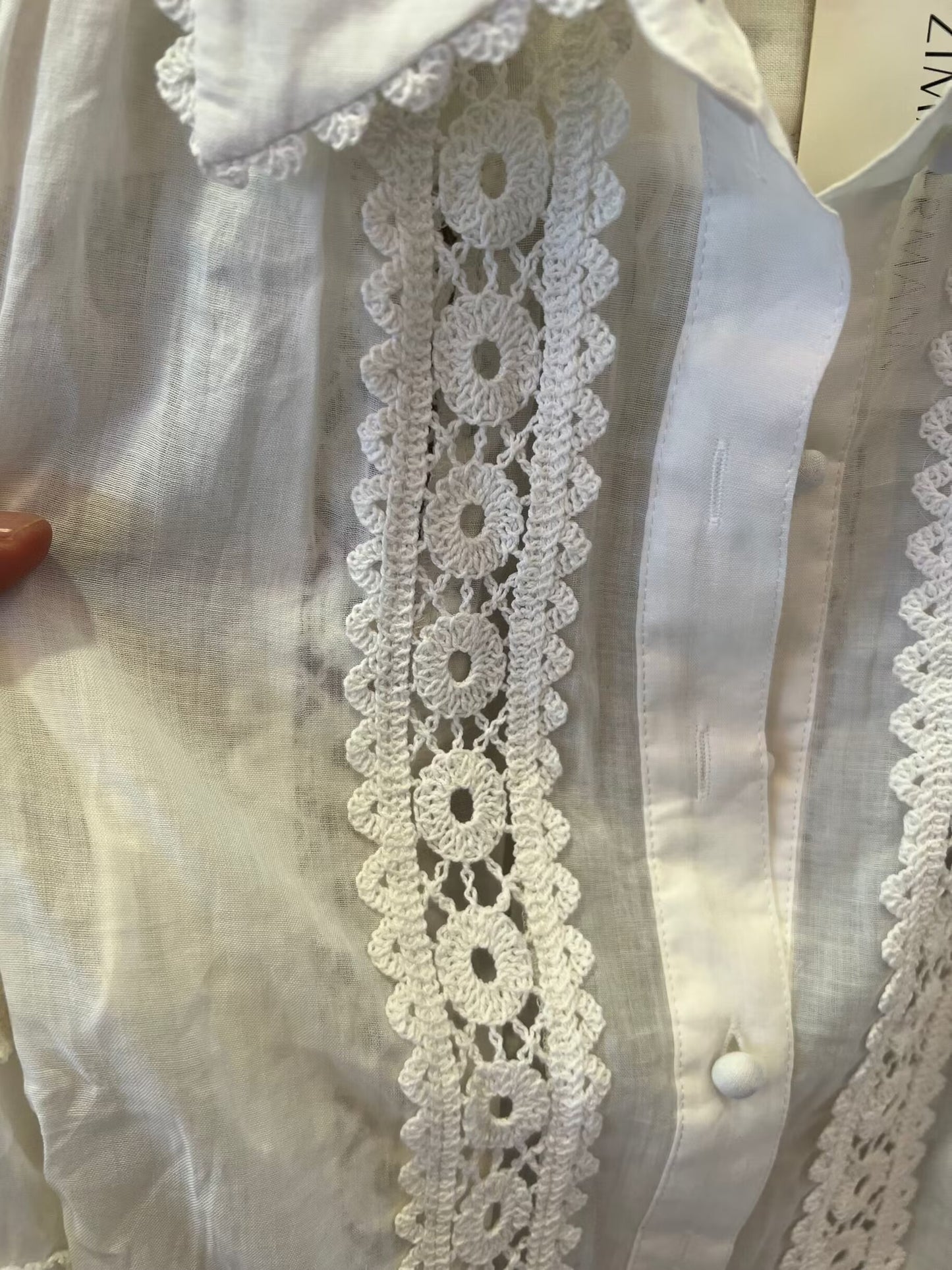 Zimmermann white lace detail blouse with embroidered sleeves