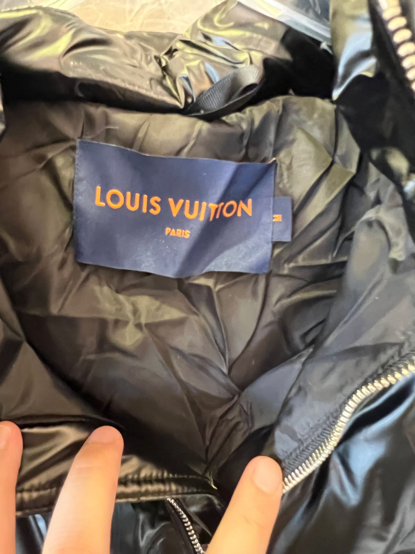 Louis Vuitton black monogram embossed glossy puffer jacket