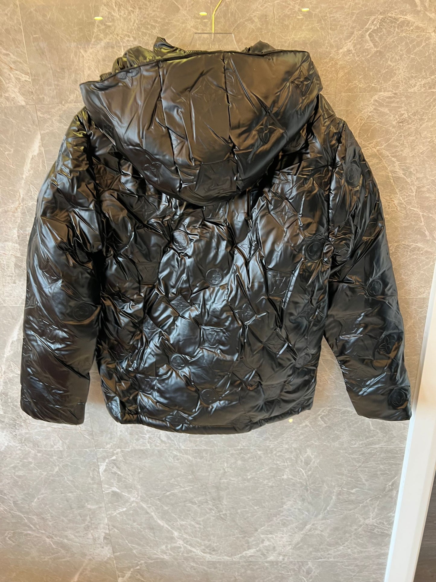 Louis Vuitton black monogram embossed glossy puffer jacket