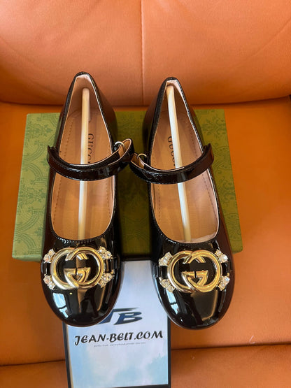 Gucci double G Kids patent leather mary jane shoes with crystal