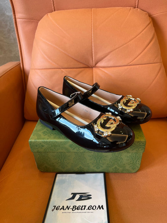 Gucci double G Kids patent leather mary jane shoes with crystal