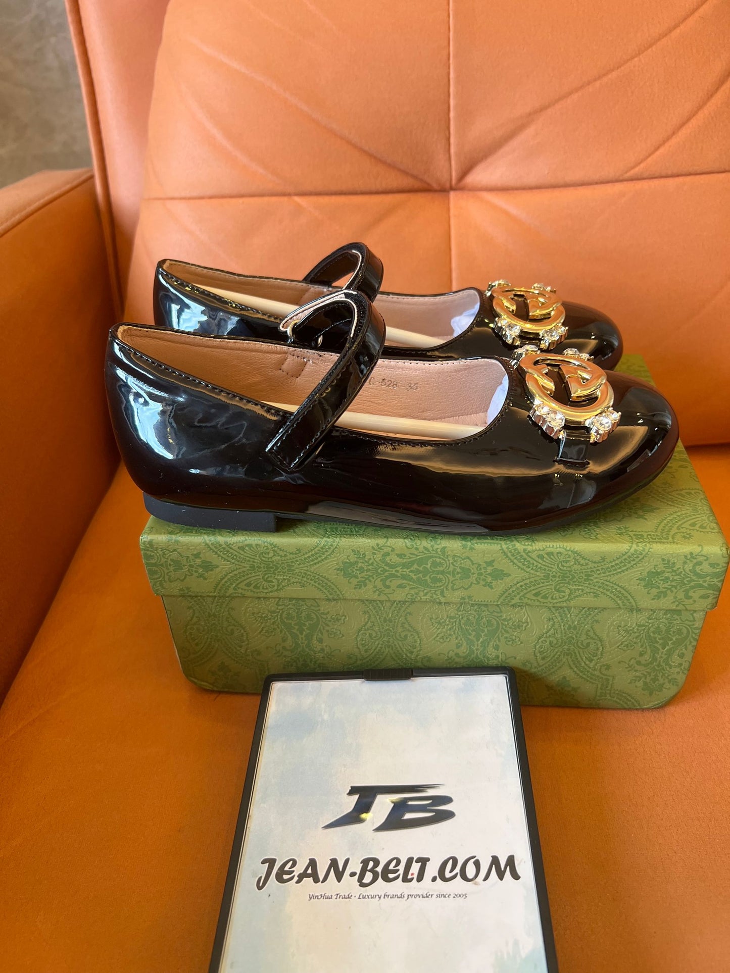 Gucci double G Kids patent leather mary jane shoes with crystal