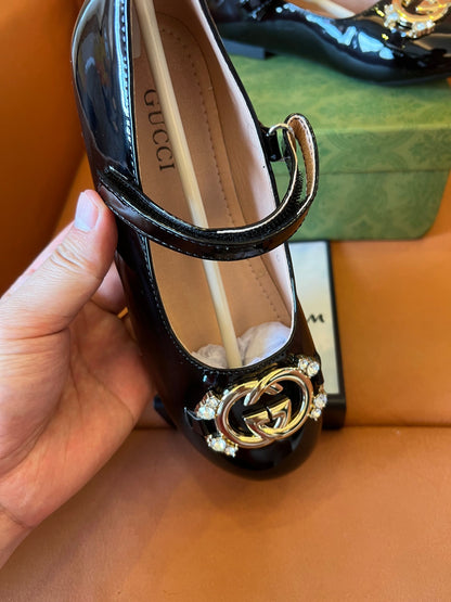 Gucci double G Kids patent leather mary jane shoes with crystal