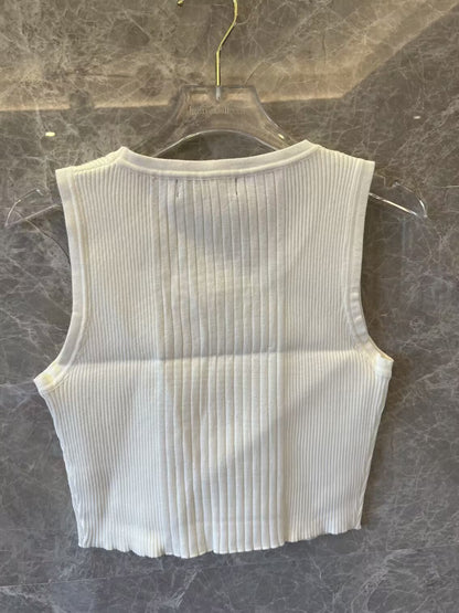 Louis Vuitton ribbed knit crop tops with chain detail - black and white