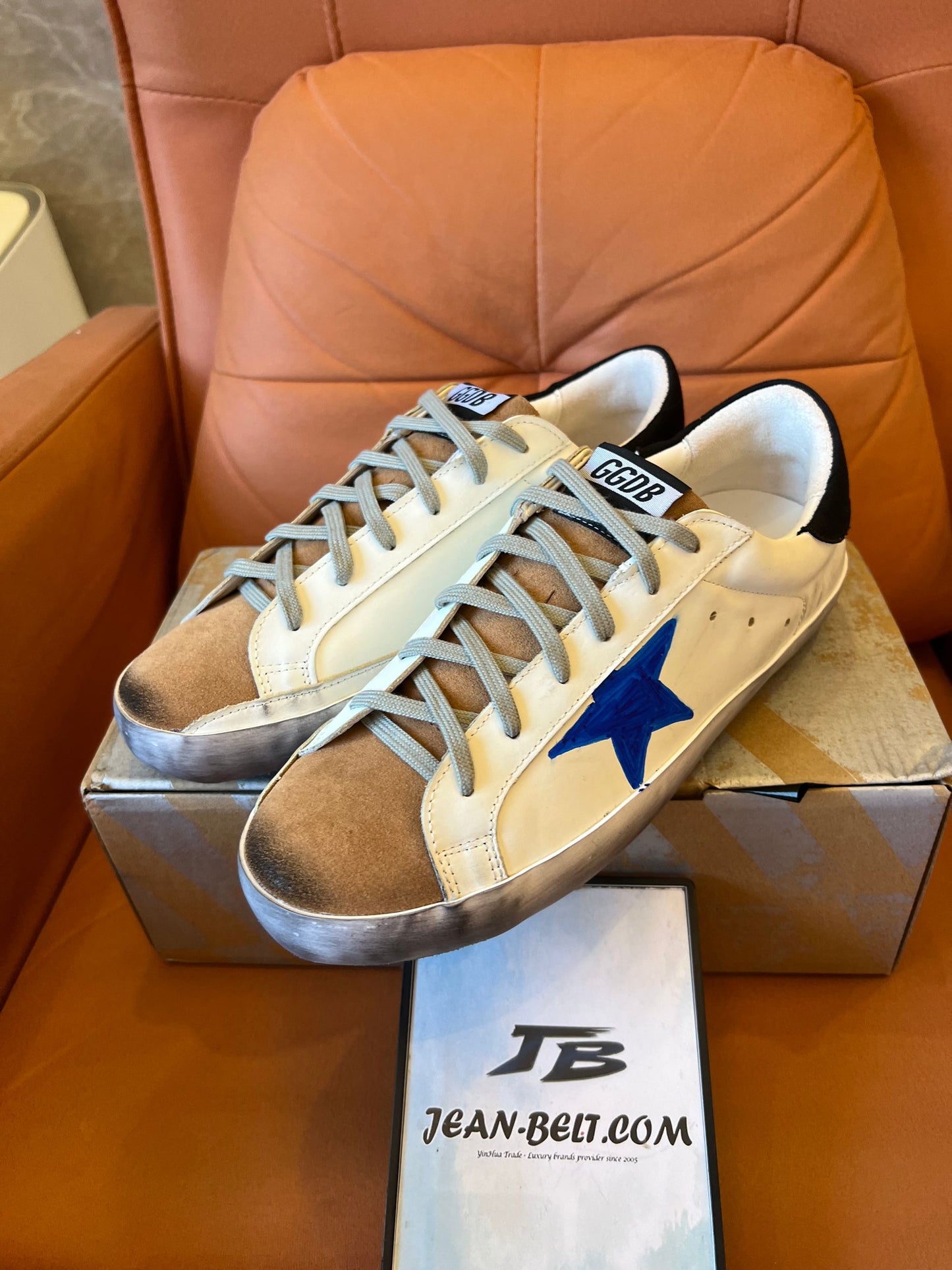 Golden Goose superstar leather low trainers printed blue star