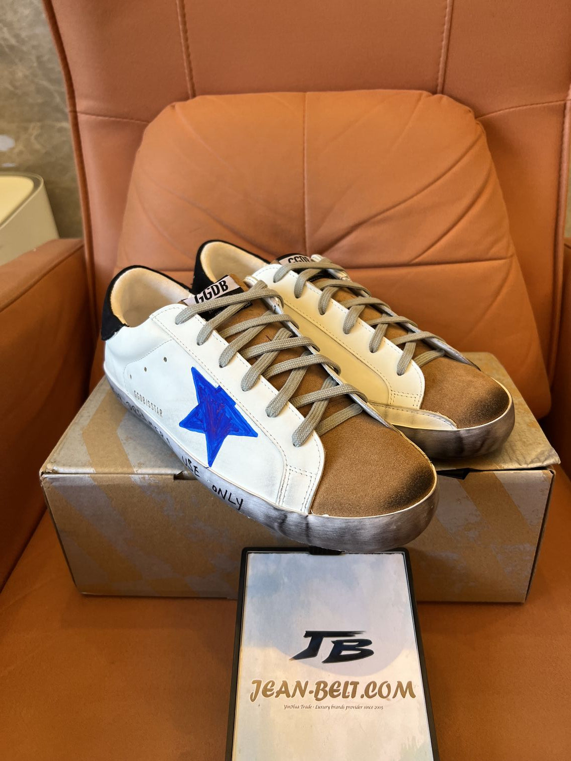 Golden Goose superstar leather low trainers printed blue star