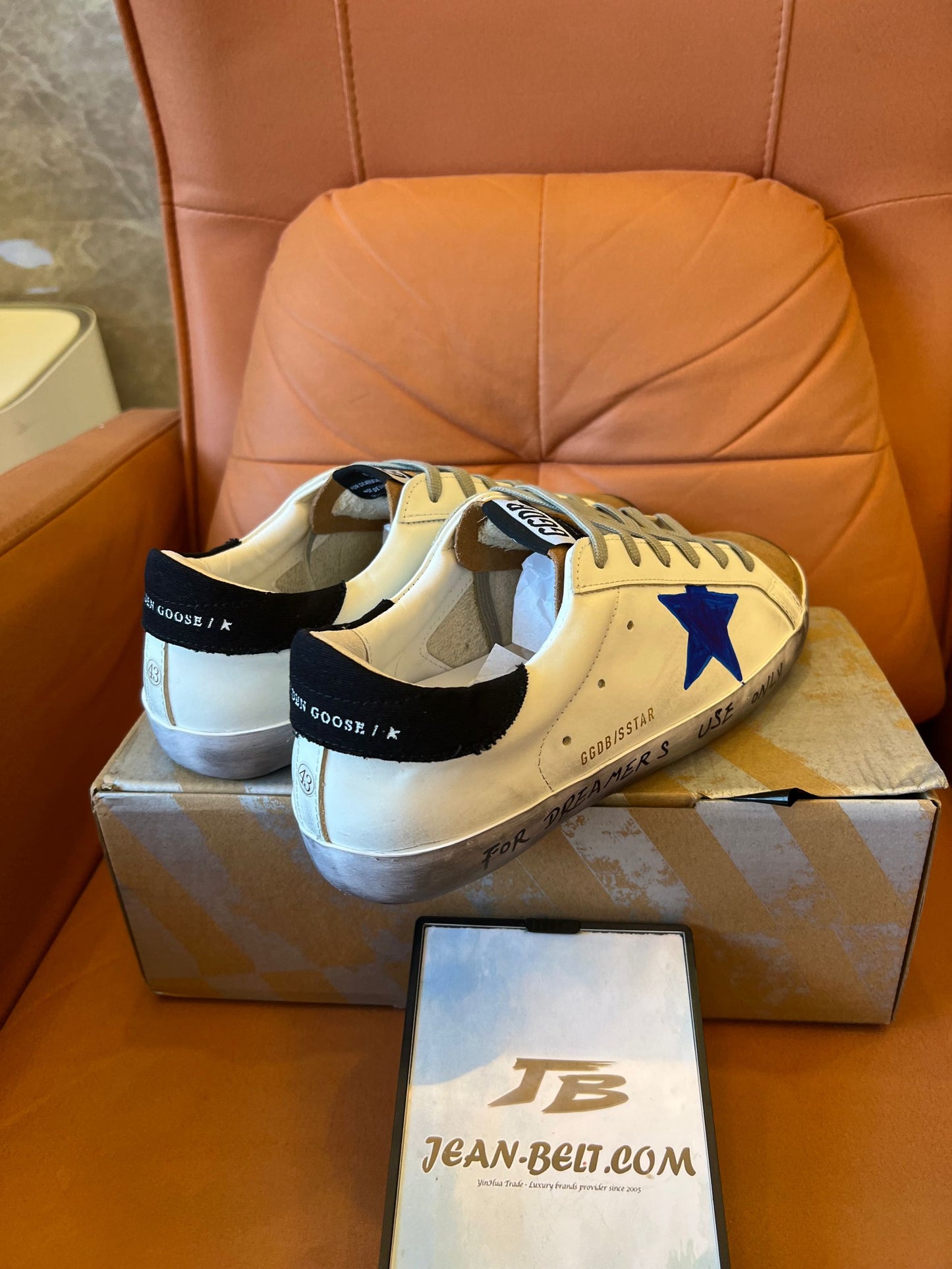 Golden Goose superstar leather low trainers printed blue star