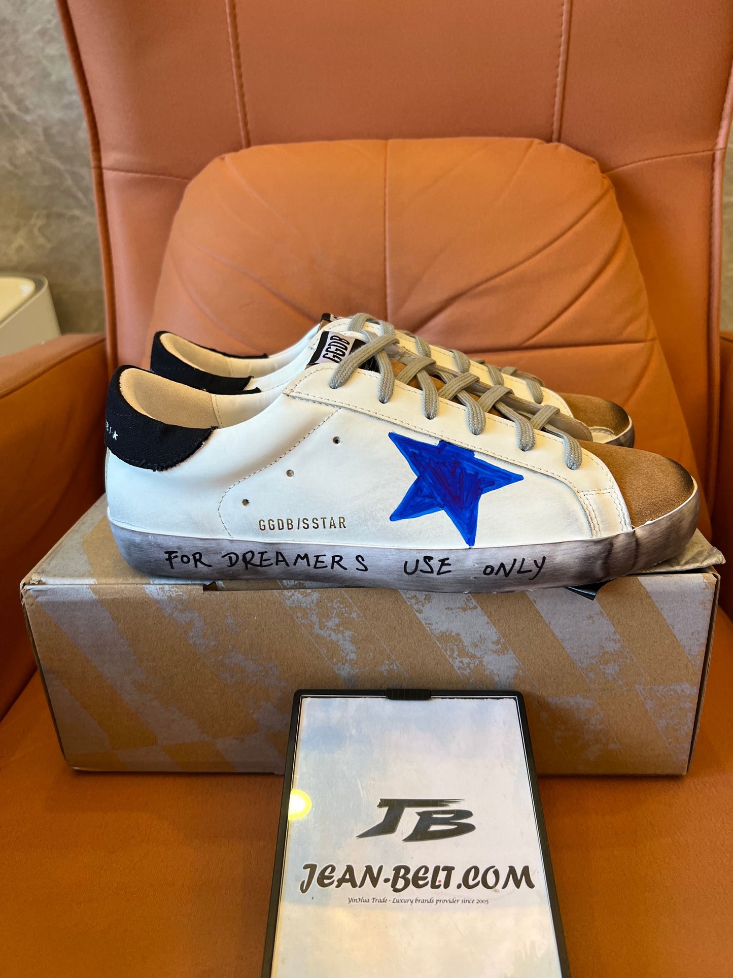 Golden Goose superstar leather low trainers printed blue star