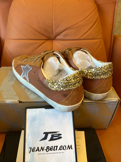 Golden Goose Superstar mixed leather low-top trainers in taupe