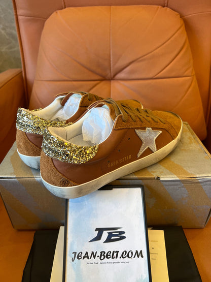 Golden Goose Superstar mixed leather low-top trainers in taupe