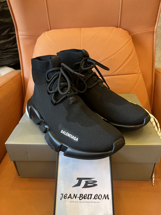 Balenciaga speed lace up knit black sneakers