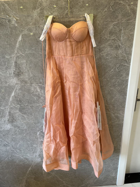 Zimmermann peach corset-style maxi dress with pleated skirt