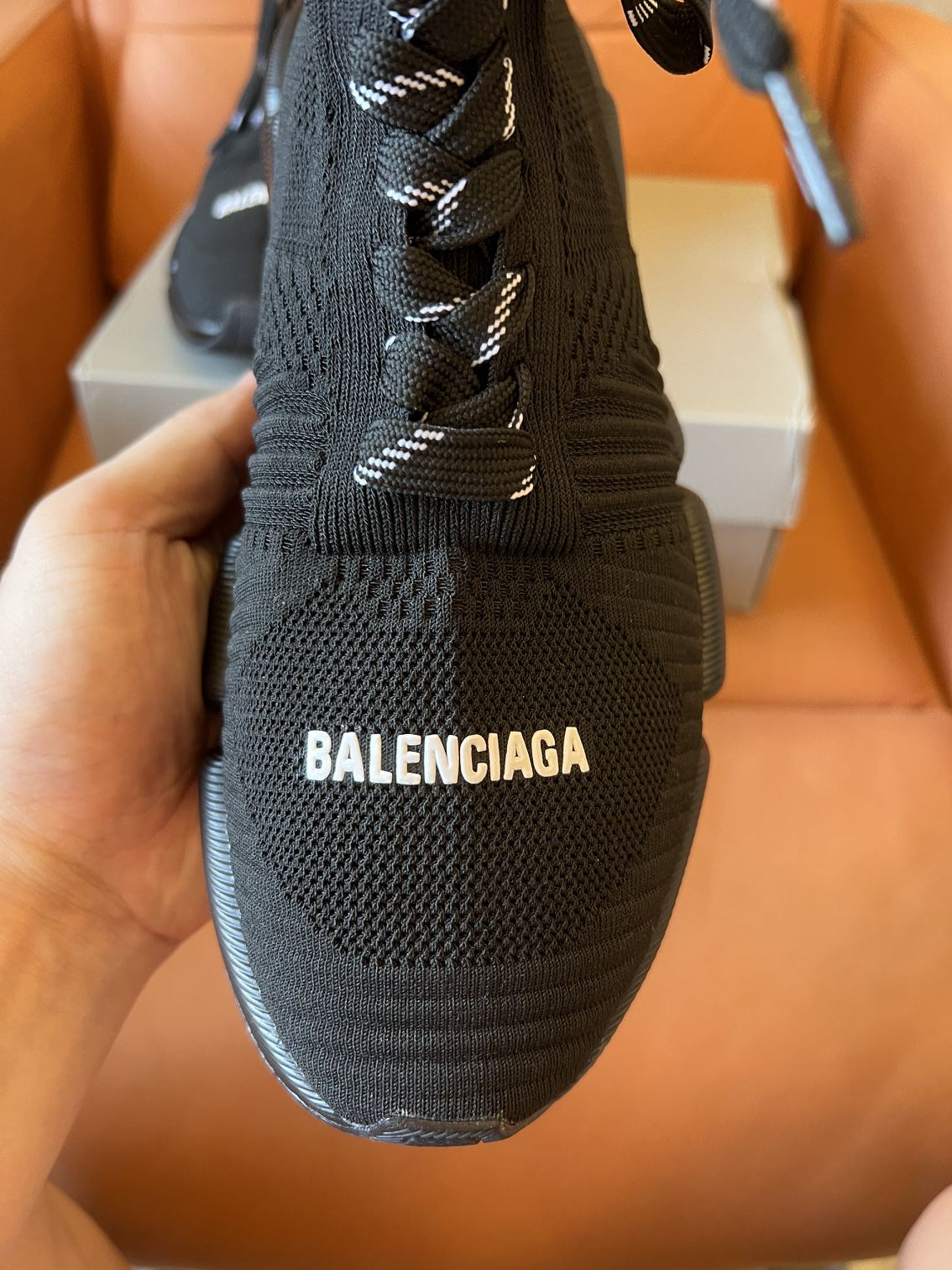 Balenciaga Speed 2.0 lace up black sole stretch knit trainers black