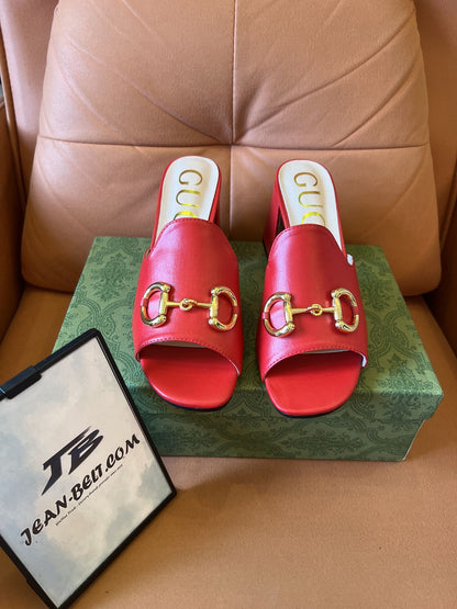 Gucci burgundy leather horsebit slide sandals