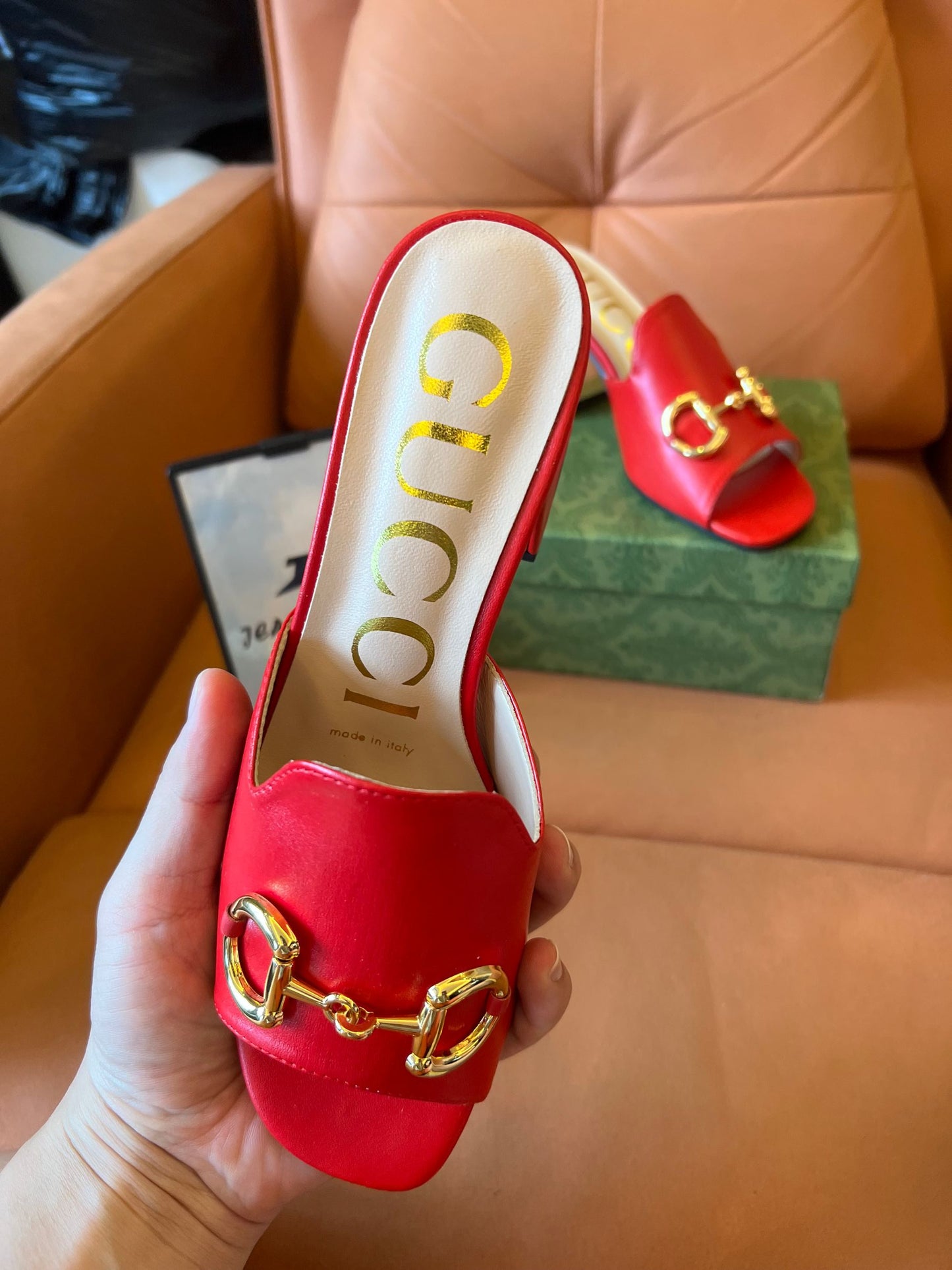 Gucci burgundy leather horsebit slide sandals