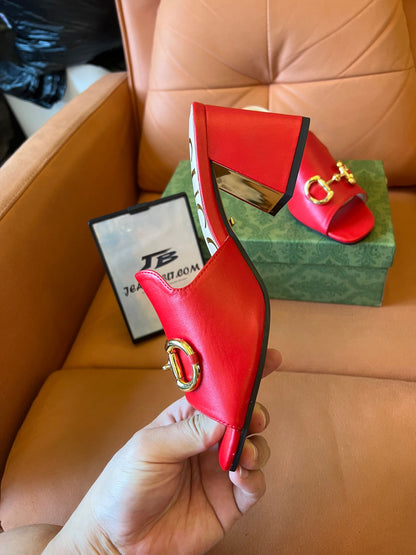 Gucci burgundy leather horsebit slide sandals