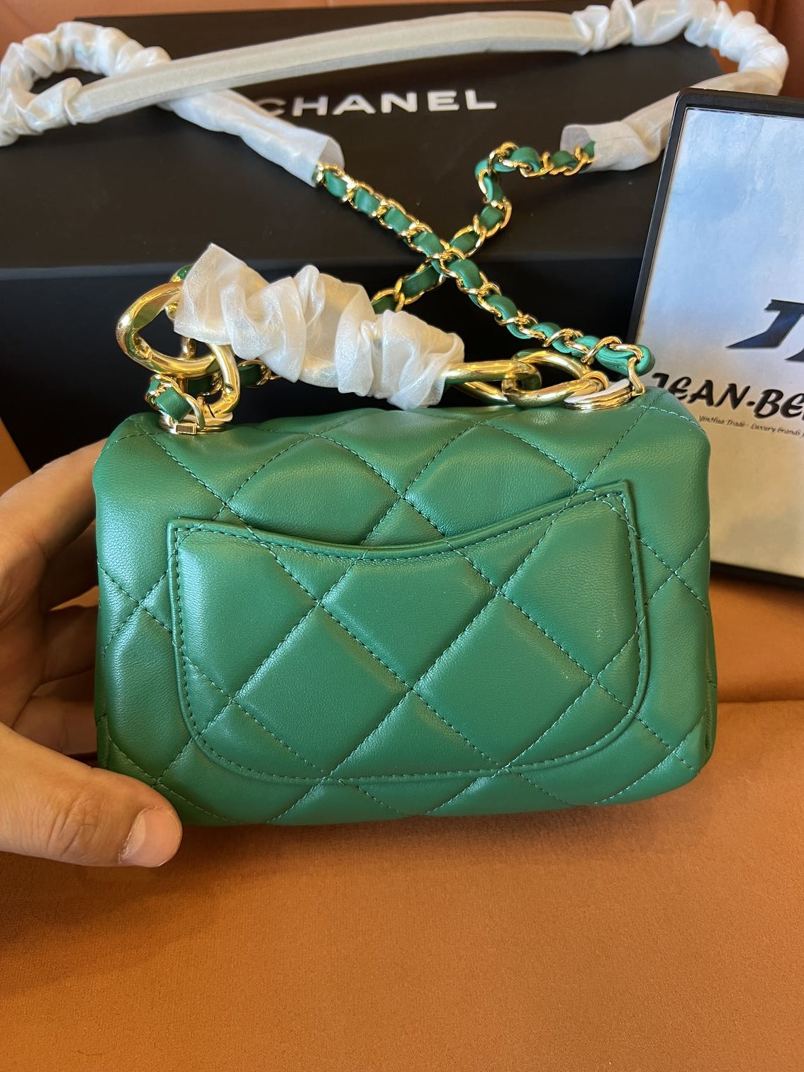 Chanel lambskin quilted mini  flap bag green