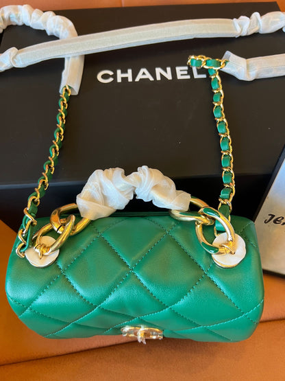 Chanel lambskin quilted mini  flap bag green