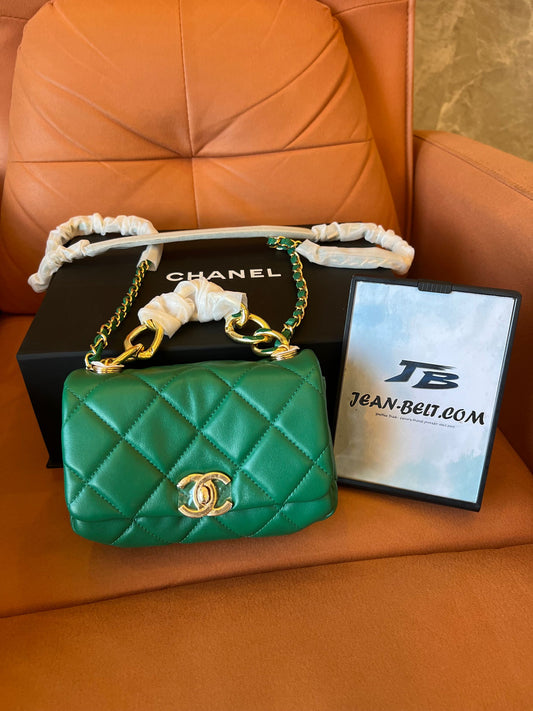 Chanel lambskin quilted mini  flap bag green