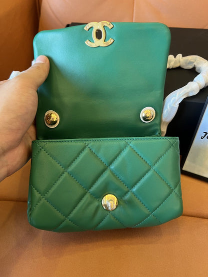 Chanel lambskin quilted mini  flap bag green