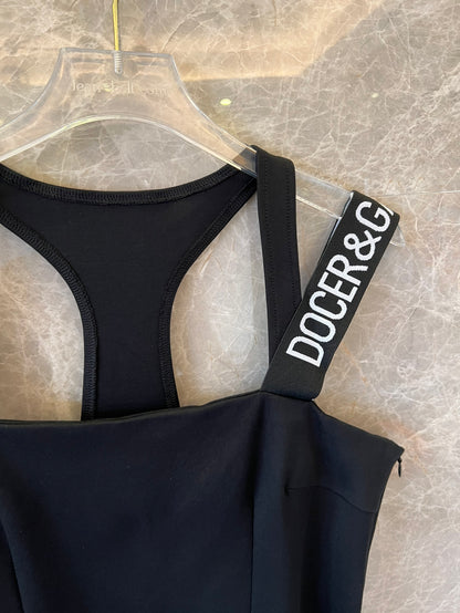 Dolce & Gabbana black mini dress with logo straps