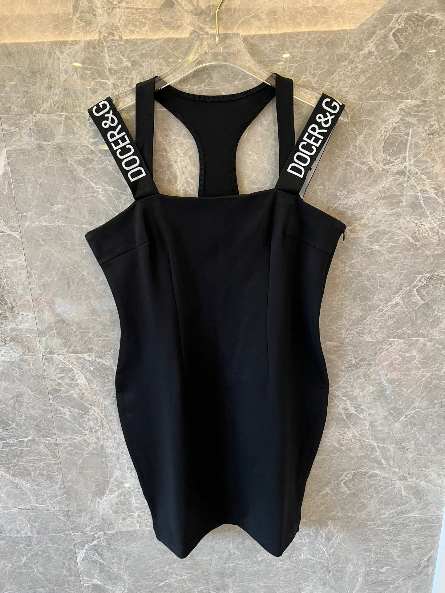 Dolce & Gabbana black mini dress with logo straps