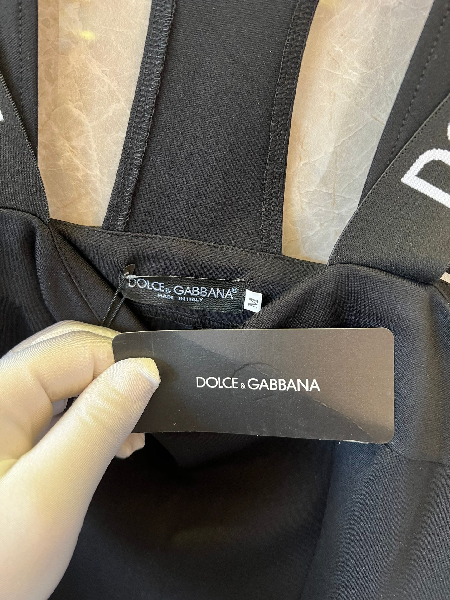 Dolce & Gabbana black mini dress with logo straps