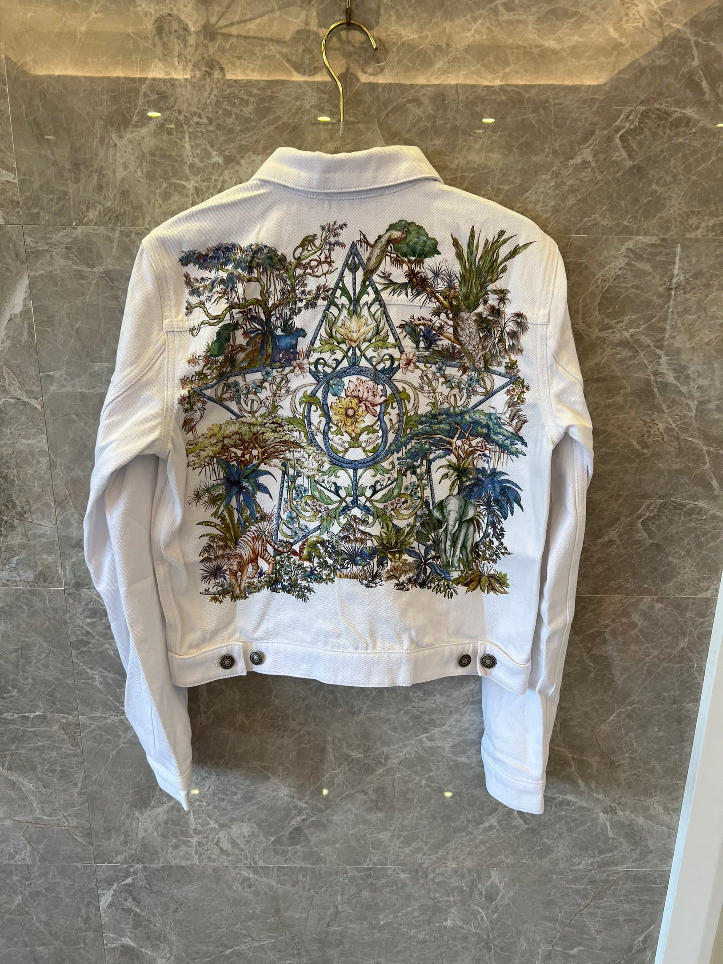 Christian Dior white denim jacket with garden motif embroidery