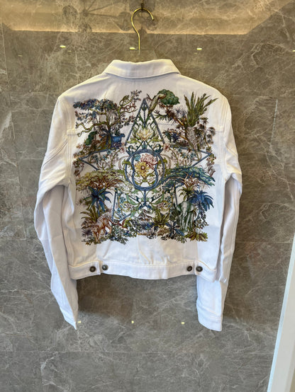 Christian Dior white denim jacket with garden motif embroidery