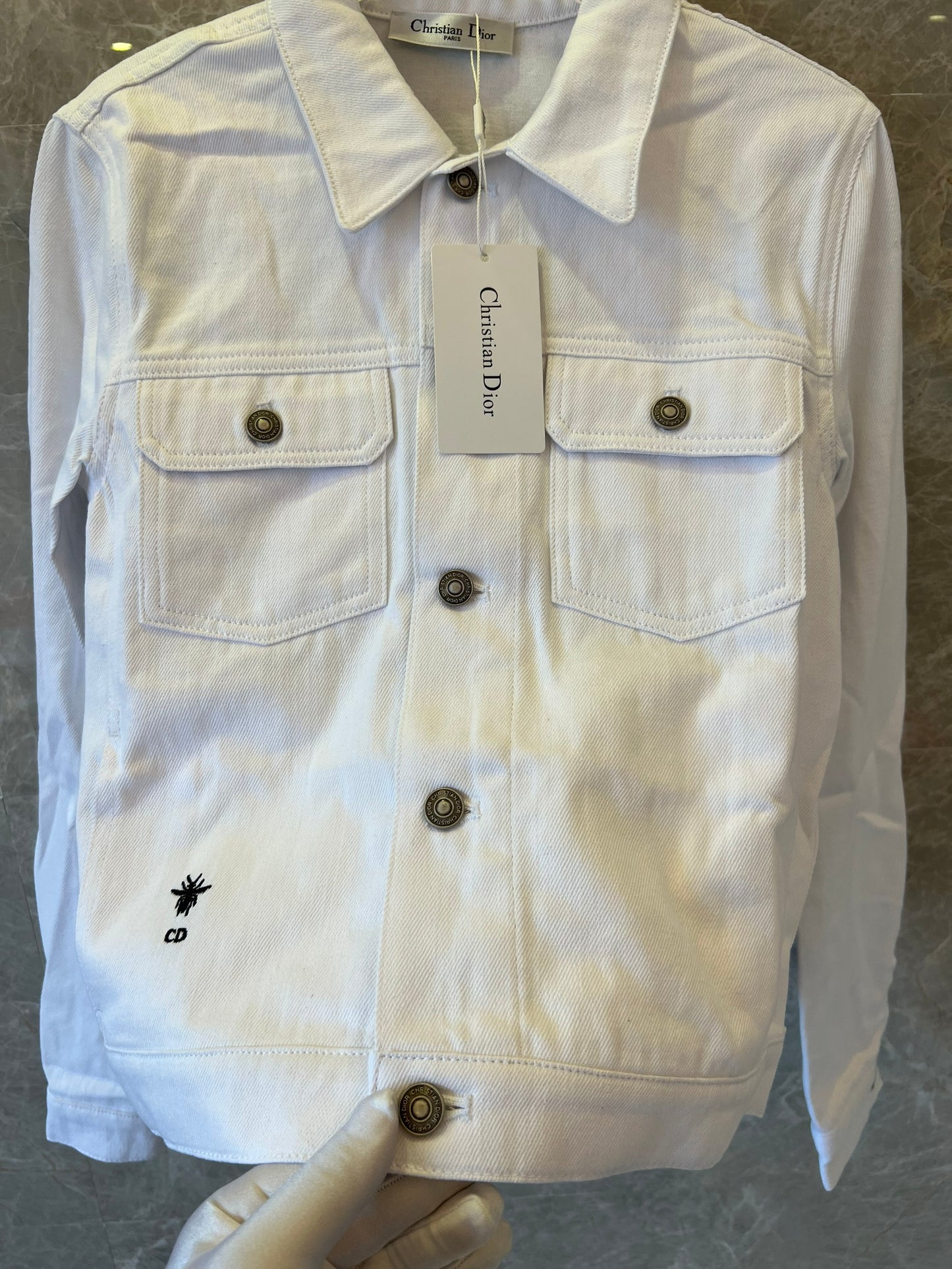 Christian Dior white denim jacket with garden motif embroidery