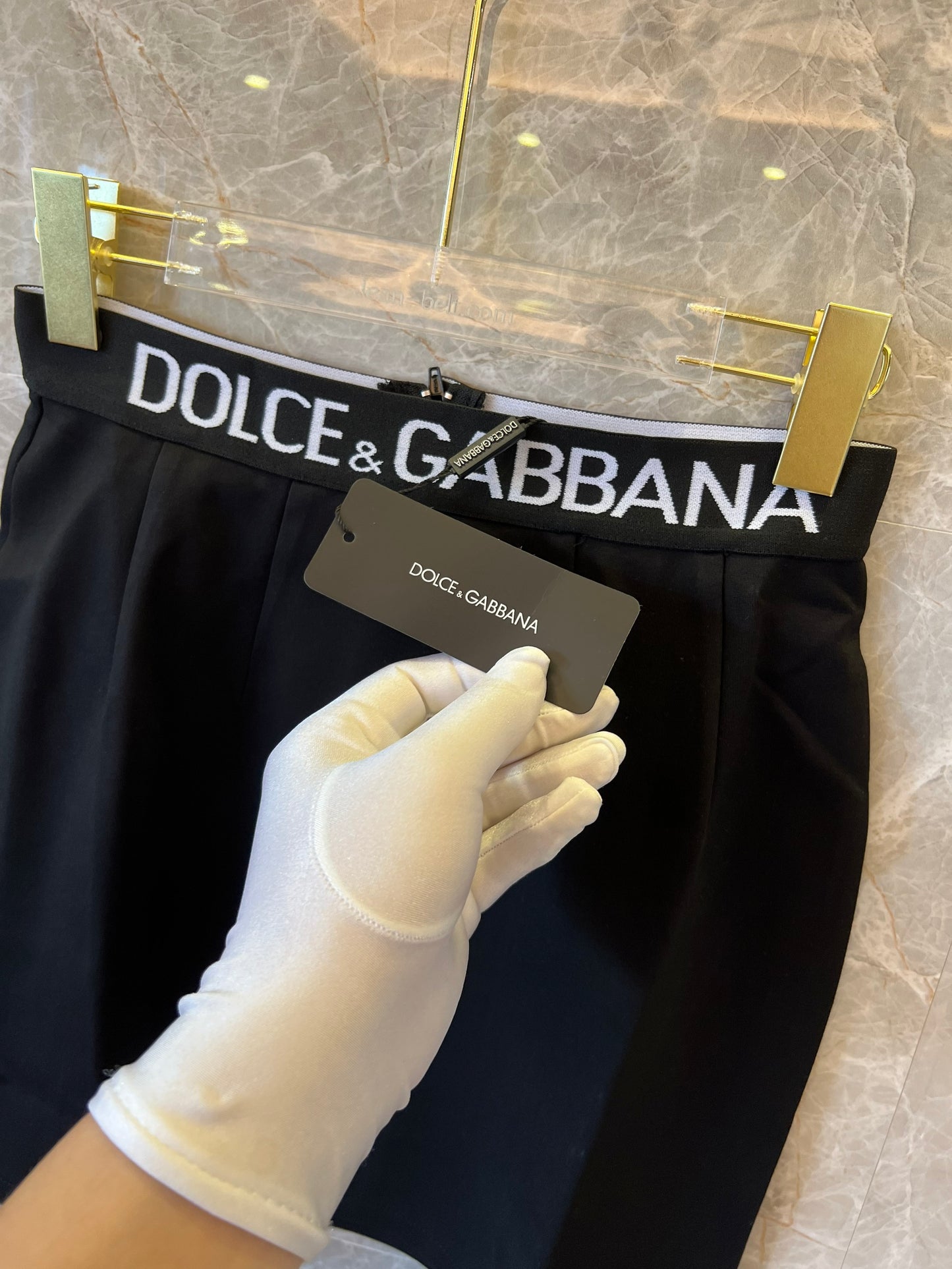 Dolce & Gabbana black logo waistband crop top and skirt set