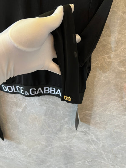 Dolce & Gabbana black logo waistband crop top and skirt set