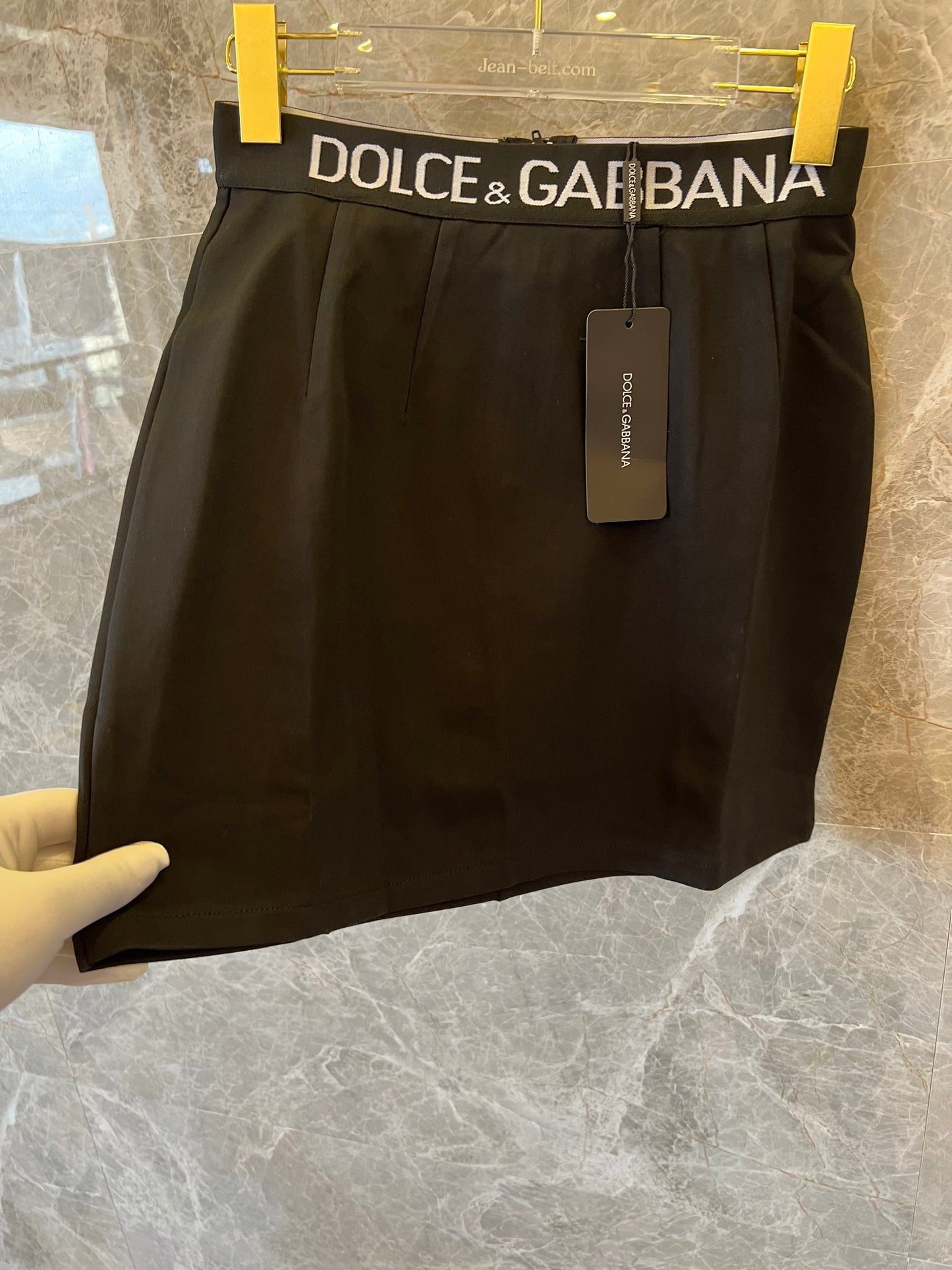 Dolce & Gabbana black logo waistband crop top and skirt set